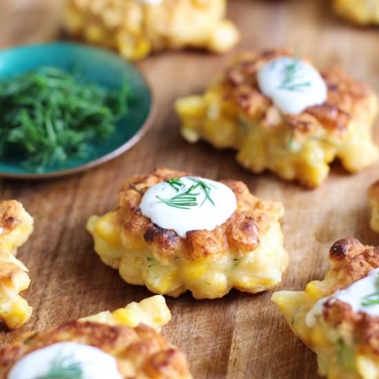 Sweet Corn Cakes with Dill - Recipe photo by thepasticheblog