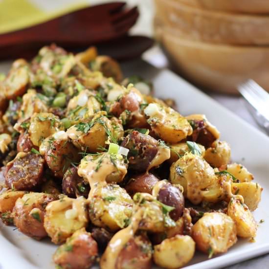 Smoky Aioli Grilled Potato Salad - Recipe photo by thepasticheblog
