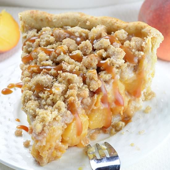 Caramel Crumble Peach Pie - Recipe photo by omgchocolatedesserts