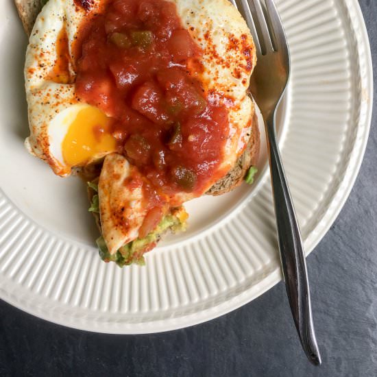 Avocado Toast Fried Eggs with Salsa - Recipe photo by umamigirl