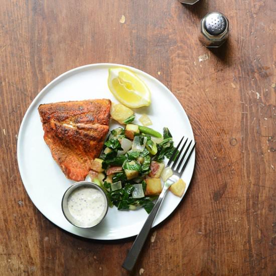 Seared Salmon and Lemon Aioli - Recipe photo by AnEdibleMosaic