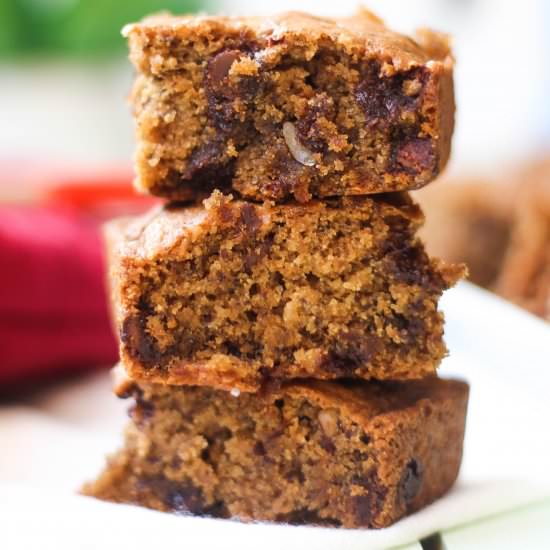 Chocolate Walnut Espresso Blondies - Recipe photo by TheBlissfulBalance