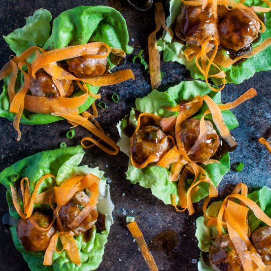 Teriyaki Meatball Lettuce Wraps - Recipe photo by saltandlavender