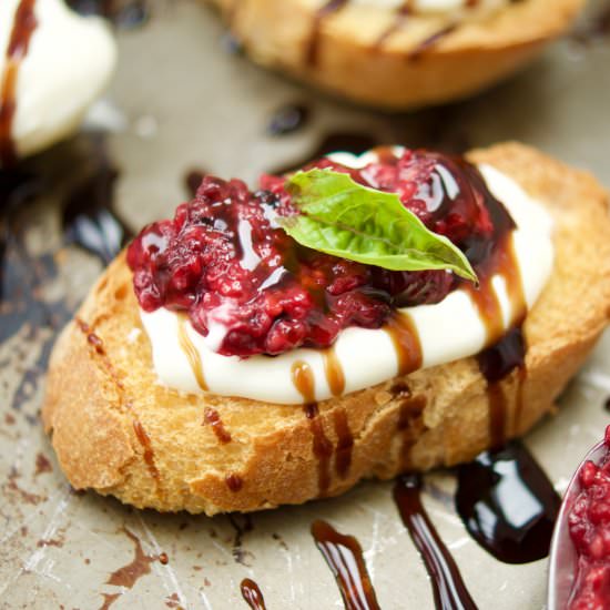 Roasted Raspberry Crostini - Recipe photo by tiffanybendayan