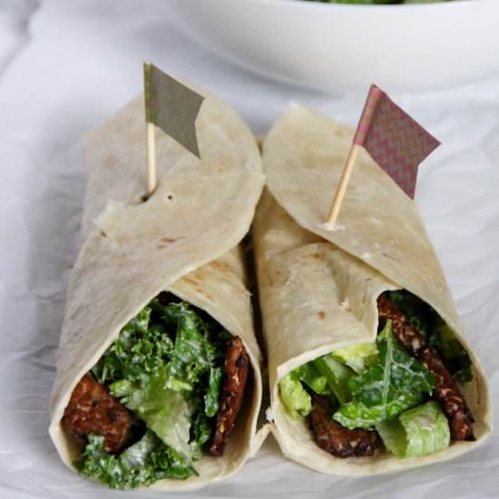 Vegan Kale Caesar Wrap with Tempeh - Recipe photo by emmaslittlekitchen
