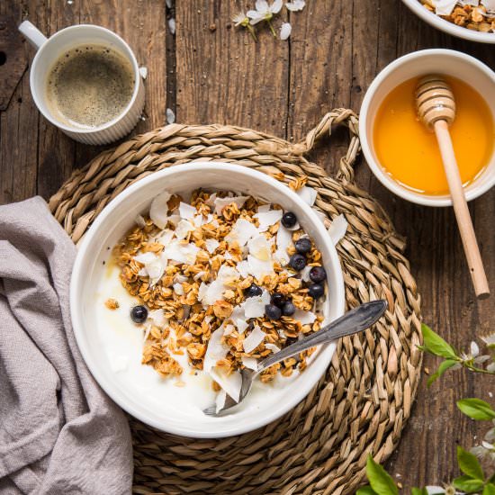 Coconut & Blueberry Granola - Recipe photo by veselina zheleva