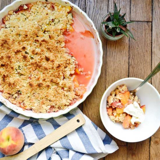 Peach Basil Crisp with Mascarpone - Recipe photo by youcaneatnow