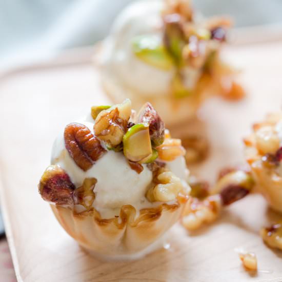 Baklava Sundaes - Recipe photo by DessertForTwo