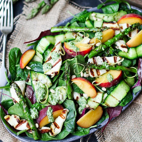 Griddled halloumi and Peach Salad - Recipe photo by KitchenSanctuary