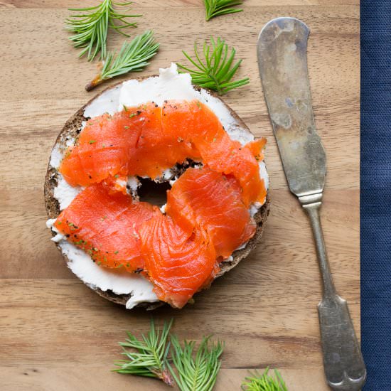 Fir Tip and Smoked Tea-Cured Salmon - Recipe photo by hungryscribbler