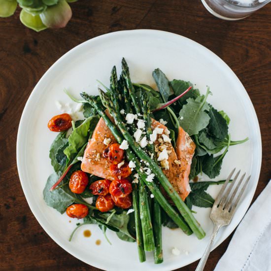 Salmon Asparagus Salad - Recipe photo by Downshiftology
