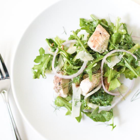 Arugula-Fennel Salad with Bahārāt Chicken - Recipe photo by fritesandfries