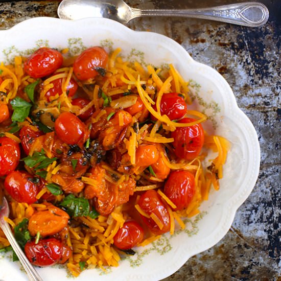 Blistered Tomatoes with Squash - Recipe photo by Organically Thin