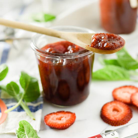 Strawberry Sage Jam - Recipe photo by BoxwoodAvenue