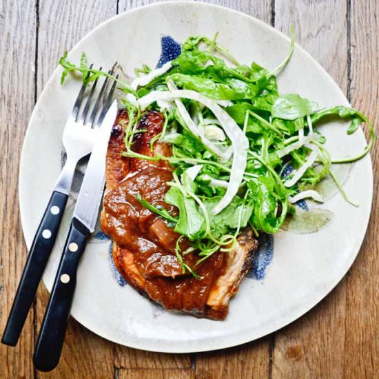 Pork Chops + Rhubarb Compote - Recipe photo by youcaneatnow