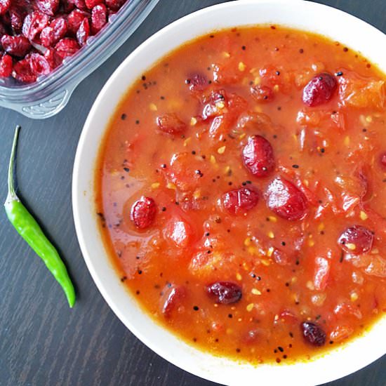 Tomato Dried Cranberry Chutney - Recipe photo by MokshaFood