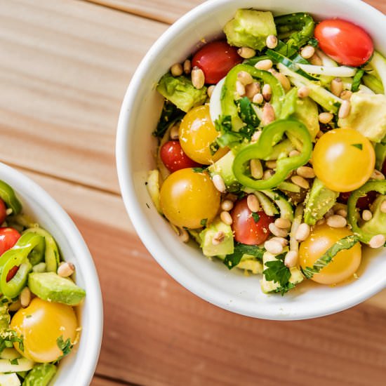 Spiralized Squash & Tomato Salad - Recipe photo by intheknowmom