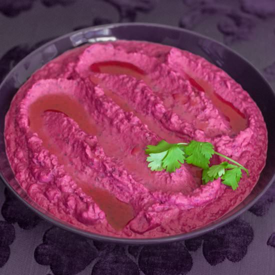Roasted Beet Cauliflower Hummus - Recipe photo by The Primal Desire