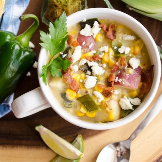 Roasted Corn and Poblano Chowder - Recipe photo by The Goldilocks Kitchen