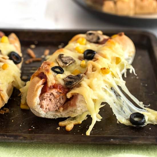 Pizza Hot Dogs - Recipe photo by Becca @ Easy Cheesy Vegetarian