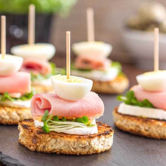 Quail Egg & Goat Cheese Pinchos - Recipe photo by Happy Foods Tube