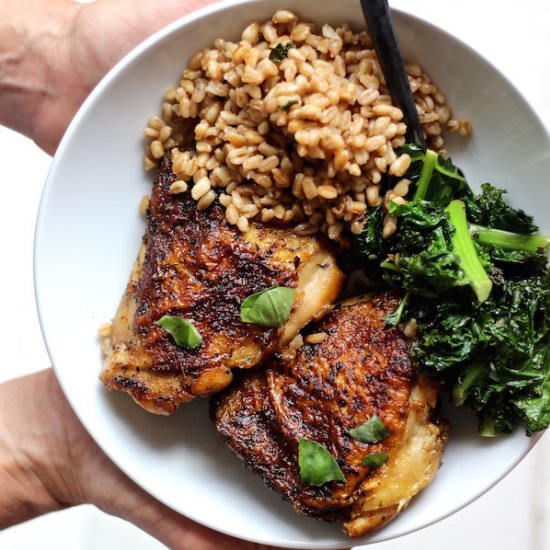 Crispy Chicken Kale Farro Salad - Recipe photo by bessiebakes