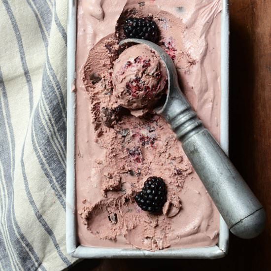Blackberry Chocolate Ice Cream - Recipe photo by AnEdibleMosaic
