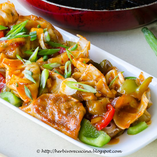 Schezwan Dumplings - Recipe photo by Herbivore Cucina