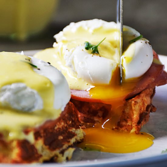 Eggs Benedict Cauliflower Waffles - Recipe photo by LifeTastesGood
