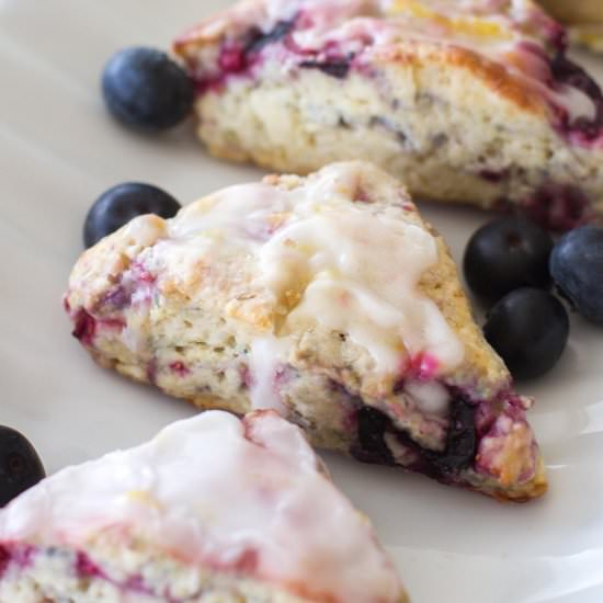 Mixed Berry Scones with Lemon Glaze - Recipe photo by a latte food