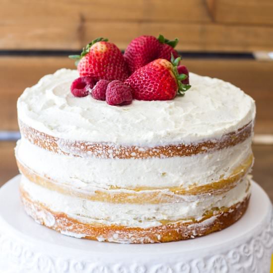 Berry Vanilla Naked Cake - Recipe photo by a latte food