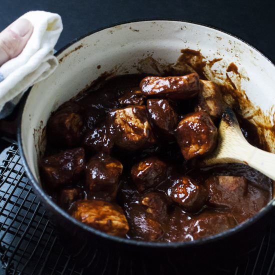 carnitas in lazy cherry ancho mole - Recipe photo by eohynn