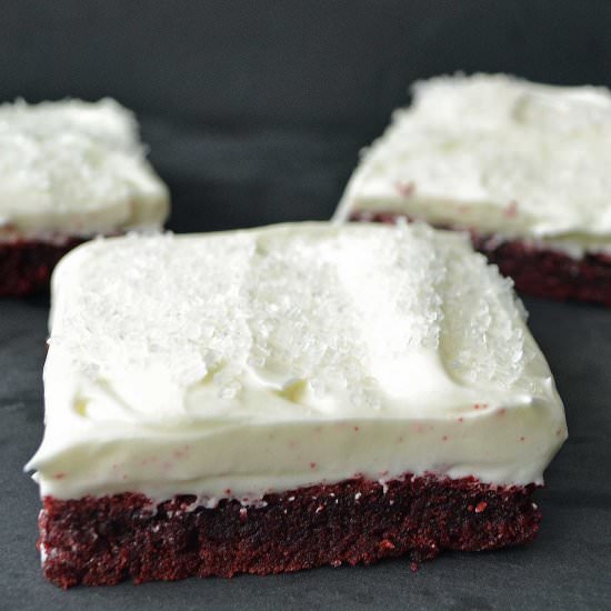 Red Velvet Sugar Cookie Bars - Recipe photo by Modern Honey