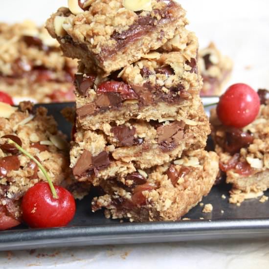 Roasted Cherry Chocolate Bars - Recipe photo by The Desserted Girl