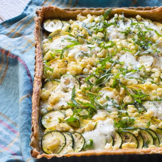 Zucchini, Summer Squash & Corn Tart - Recipe photo by TheWimpyVegetarian
