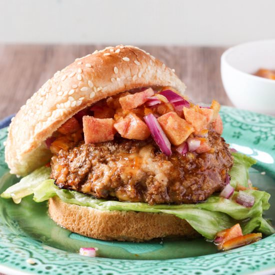 Chicken Burger with Peach Relish - Recipe photo by blackberrybabe