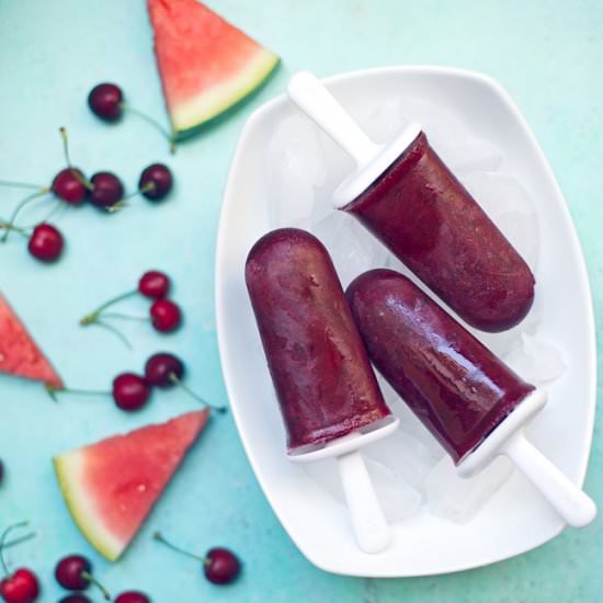 Watermelon Cherry Popsicles - Recipe photo by balancedberry