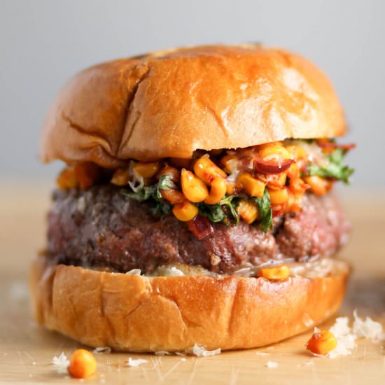 Corn Salsa Burger - Recipe photo by Diverse Dinners