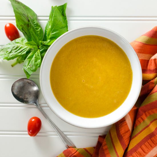 Simple Tomato Basil Gazpacho - Recipe photo by VeggiePrimer