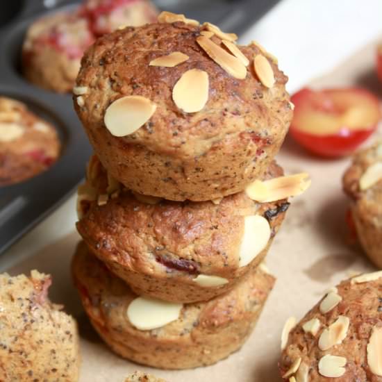 Roasted Plum Poppy Seed Muffins - Recipe photo by The Desserted Girl