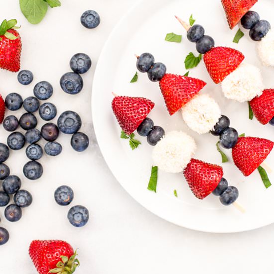 Patriotic Fruit Kabobs with Coconut - Recipe photo by honestlynourished