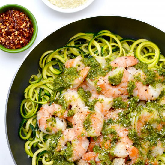 Pesto Zucchini Noodles with Shrimp - Recipe photo by justataste