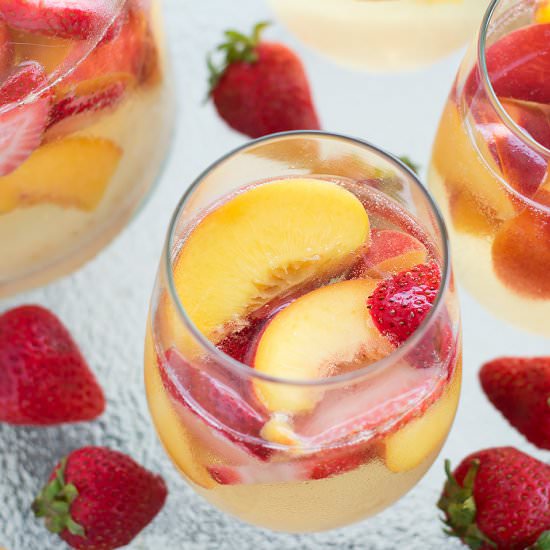 Sparkling Peach Strawberry Sangria - Recipe photo by Savory Spicerack