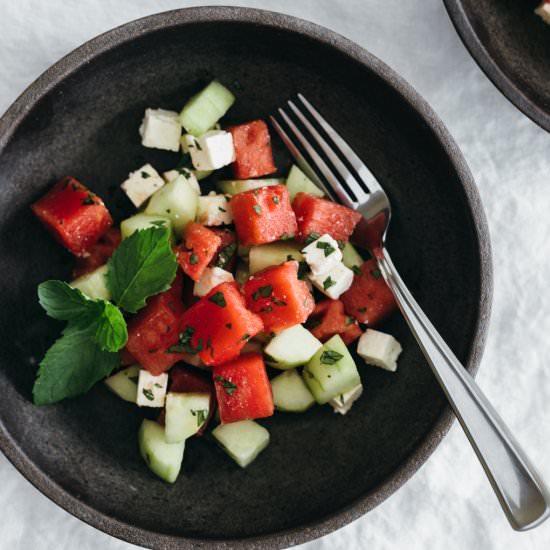 Watermelon, Cucumber & Feta Salad - Recipe photo by Downshiftology