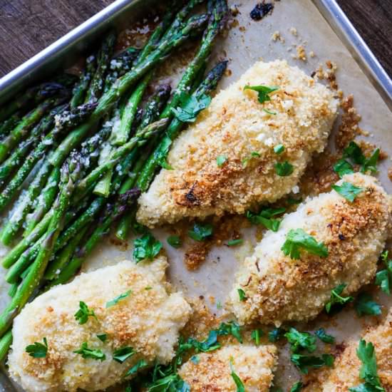 Lemon Parmesan Chicken w/ Asparagus - Recipe photo by wrightfamilytable