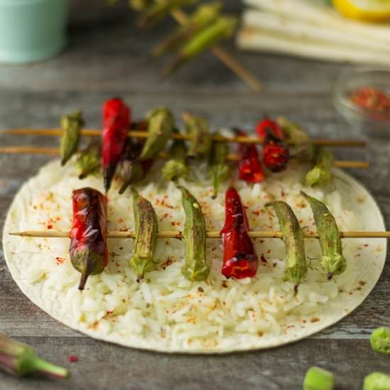 Grilled Okra Chili Skewers - Recipe photo by rollingspoons