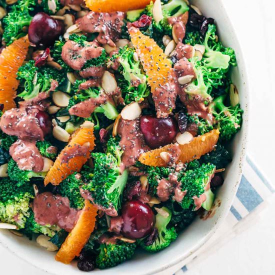 Broccoli Salad with Cherry Chia Dressing - Recipe photo by Jessica Gavin