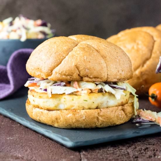 Caribbean Coleslaw Pollock Burger - Recipe photo by Fox Valley Foodie