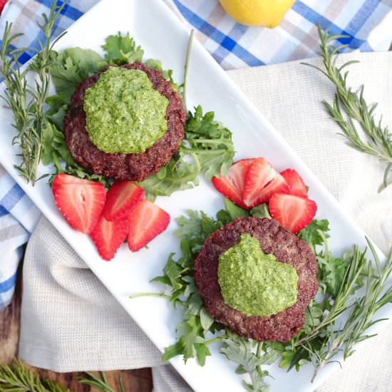 Lamb Burgers with Pesto Sauce - Recipe photo by realsimplegood