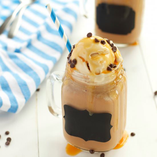 Dairy Free Mocha Caramel Frappuccino - Recipe photo by busybakerblog